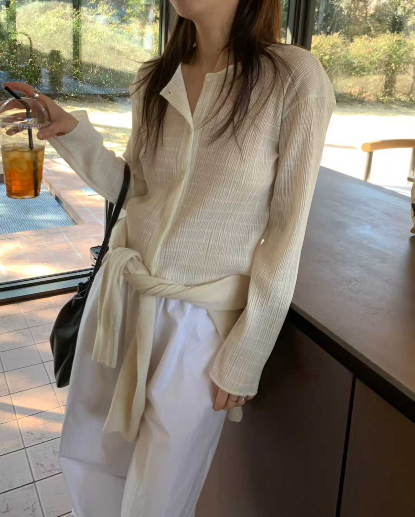 FL LANEL韓國直郵實拍女裝新品休閑時尚襯衫蕾絲衫褶裥開衫FL LANEL襯衫/蕾絲衫
