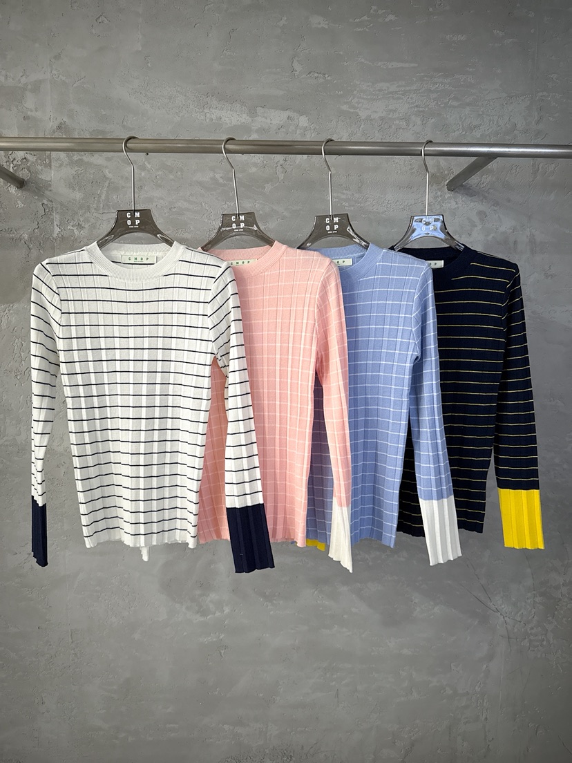 COME OPEN/HAPER韓國直郵女士新款時尚熱賣針織衫褶皺條紋COME OPEN/HAPER針織衫