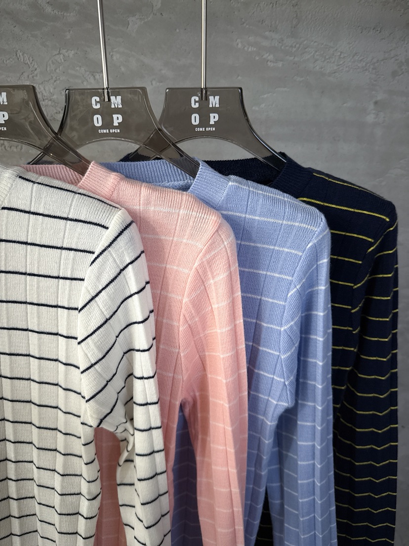 COME OPEN/HAPER韓國直郵女士新款時尚熱賣針織衫褶皺條紋COME OPEN/HAPER針織衫