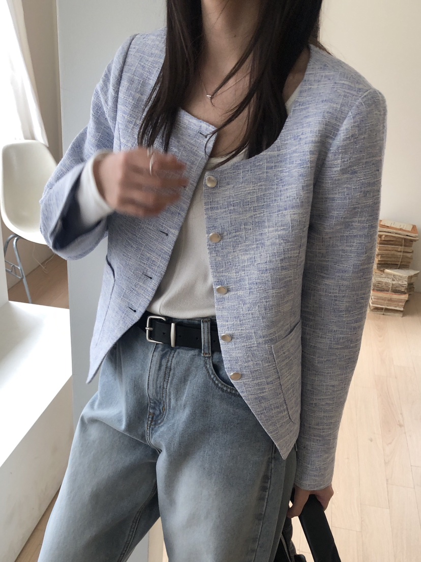 LOGON韓國直郵女士新款人氣時尚職業熱賣推薦休閑夾克粗花呢LOGON夾克