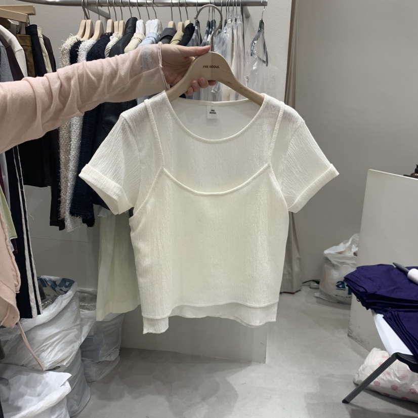 FRE韓國代購女裝新品職業熱賣休閑推薦人氣26春夏T恤假兩件FRE SEOULT恤圖色1