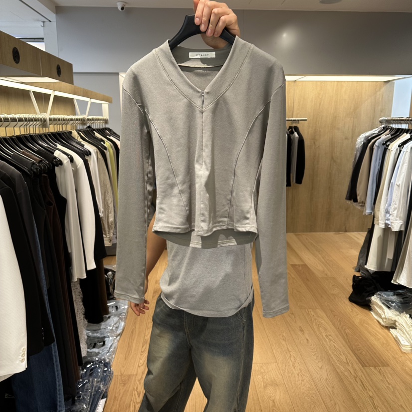 LEFANCY東大門直郵女士新品26春夏職業推薦真品長袖T恤拉鏈LEFANCY長袖T恤圖色1