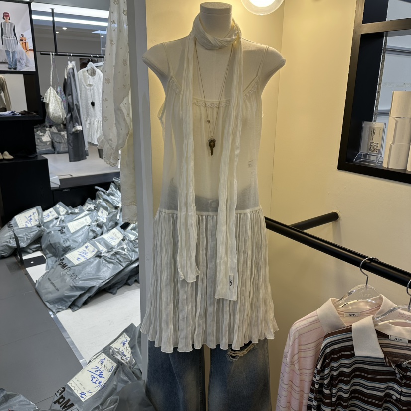 ARR韓國東大門直郵女士新款熱賣26春夏時尚休閑連衣裙含圍巾ARR連衣裙圖色1