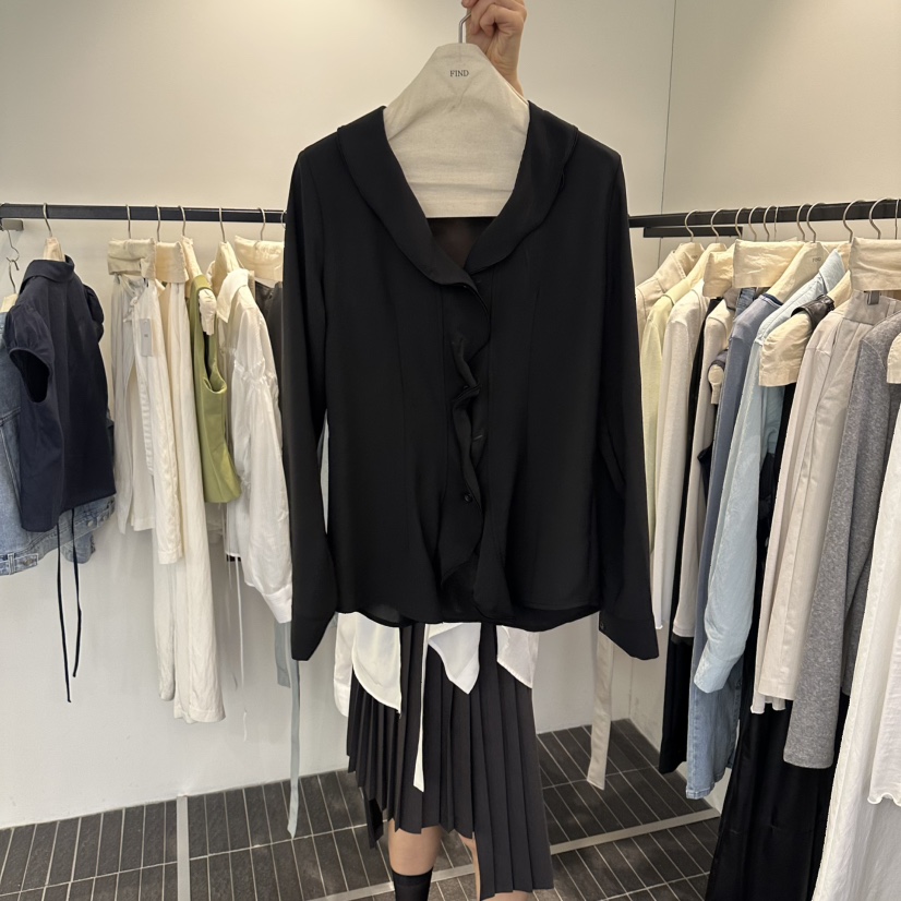 FIND-P韓國代購女士新品人氣真品熱賣時尚26春夏襯衫蕾絲衫FIND-P襯衫/蕾絲衫圖色4黑色