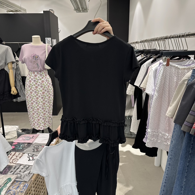 A.CES東大門直郵女裝新品職業人氣真品時尚T恤荷葉邊雙層A.CEST恤