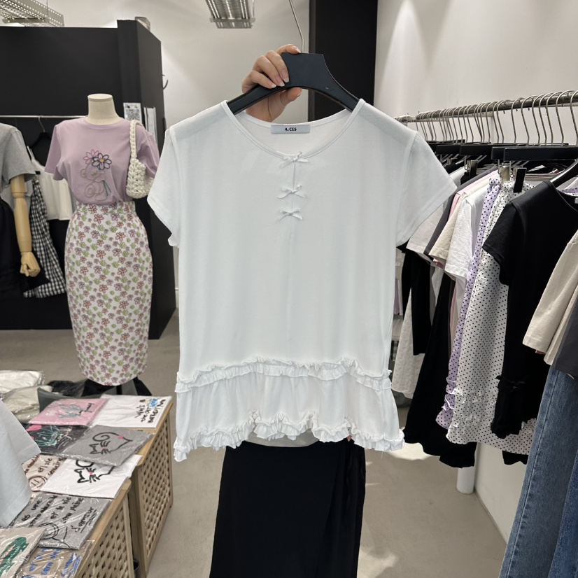 A.CES東大門直郵女裝新品職業人氣真品時尚T恤荷葉邊雙層A.CEST恤圖色1