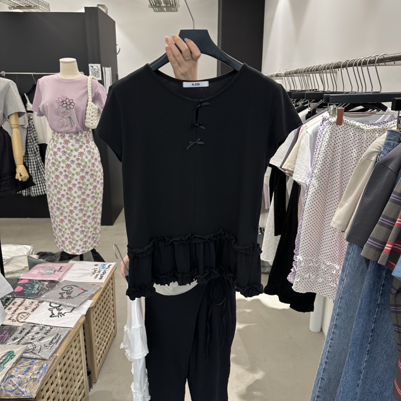 A.CES東大門直郵女裝新品職業人氣真品時尚T恤荷葉邊雙層A.CEST恤圖色2