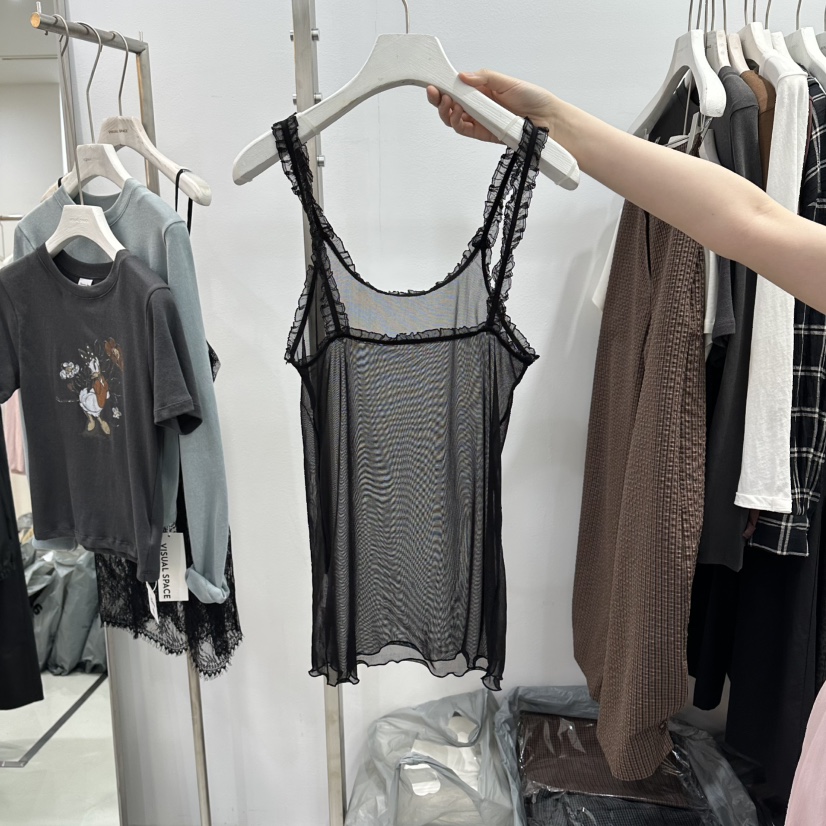 VISUAL SPACE/PAGE92/FLEISCHER韓國代購女裝新品推薦吊帶背心荷葉邊VISUAL SPACE/PAGE92/FLEISCHER吊帶/背心