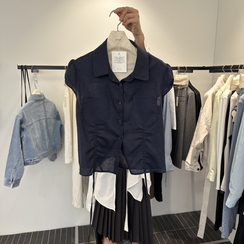 FIND-P韓國直郵實拍女裝新品熱賣人氣襯衫蕾絲衫褶皺亞麻FIND-P襯衫/蕾絲衫圖色2