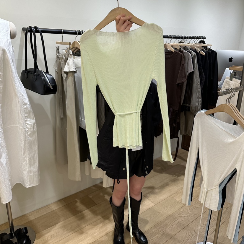 WINSOME韓國東大門直郵女士新品推薦針織衫含腰繩船領羅紋WINSOME針織衫