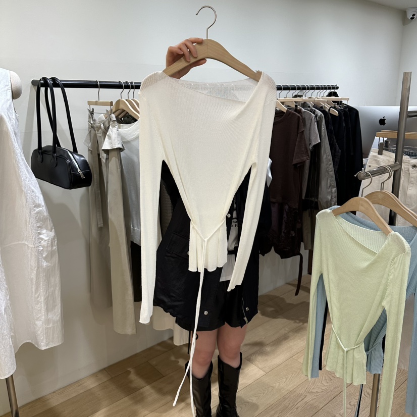 WINSOME韓國東大門直郵女士新品推薦針織衫含腰繩船領羅紋WINSOME針織衫圖色2