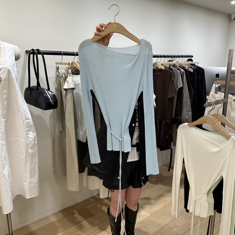 WINSOME韓國東大門直郵女士新品推薦針織衫含腰繩船領羅紋WINSOME針織衫圖色3