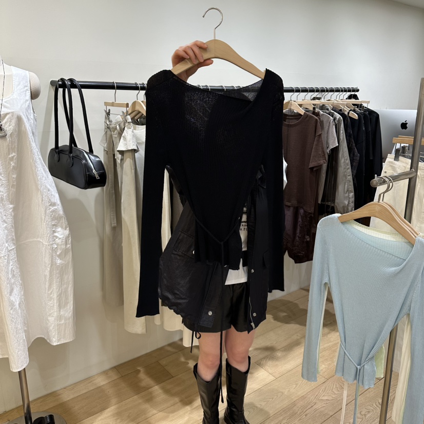 WINSOME韓國東大門直郵女士新品推薦針織衫含腰繩船領羅紋WINSOME針織衫圖色4