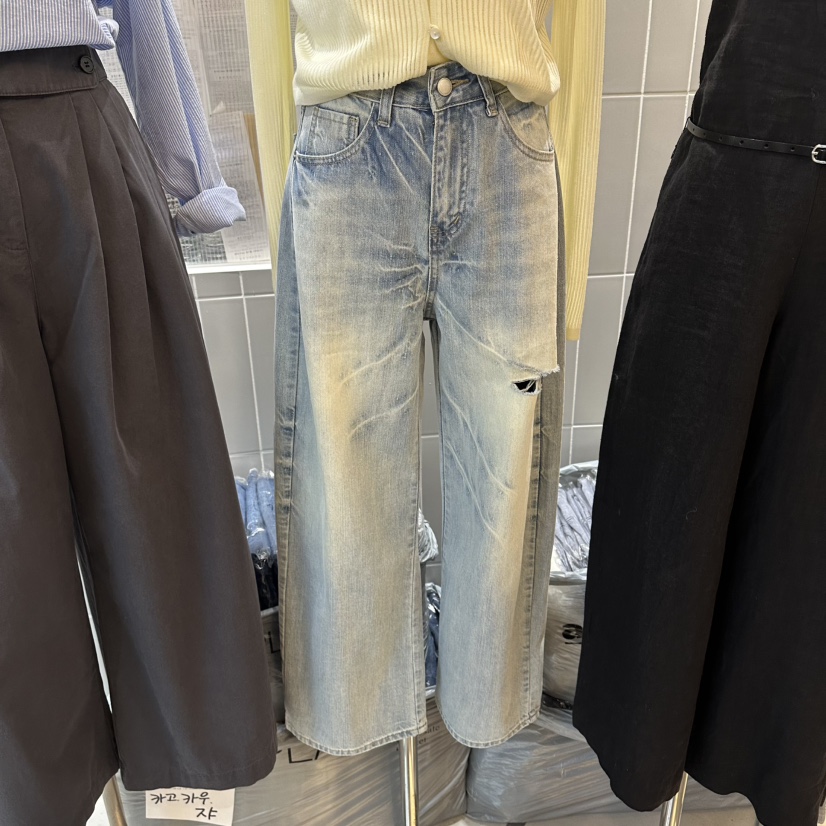 ALEGRE東大門代購女士新品職業熱賣真品推薦人氣牛仔褲破洞ALEGRE牛仔褲圖色1