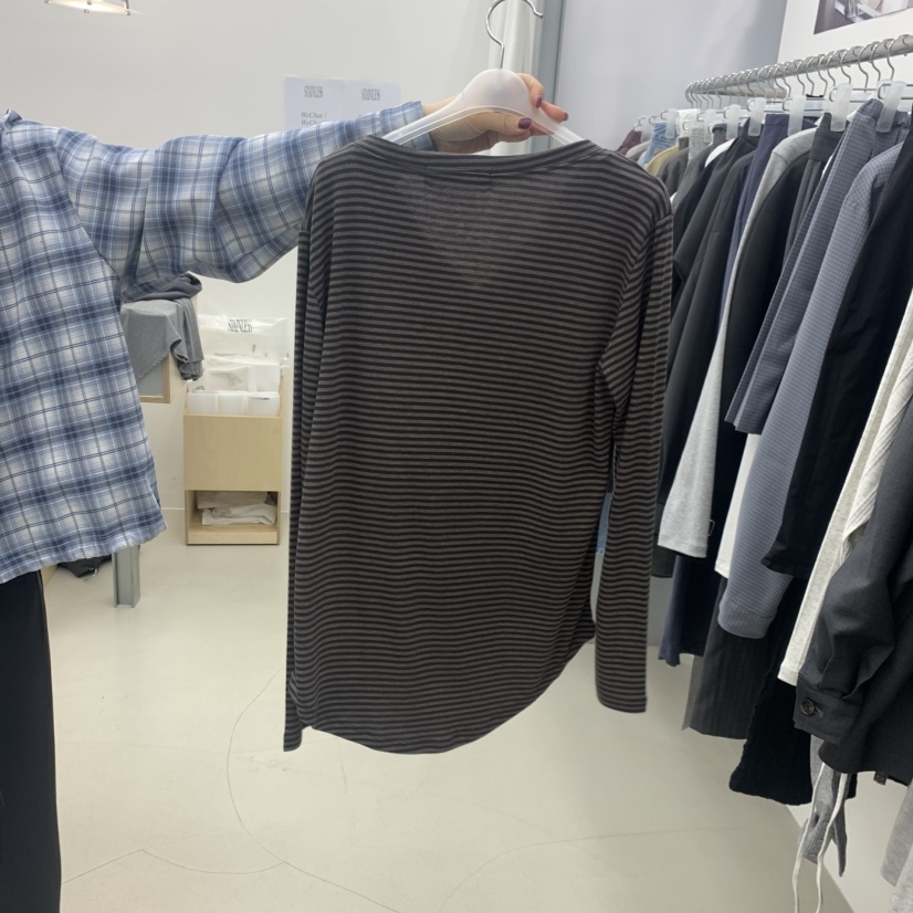 STAINLESS韓國直郵女裝新款時尚熱賣職業長袖T恤條紋紐扣STAINLESS長袖T恤