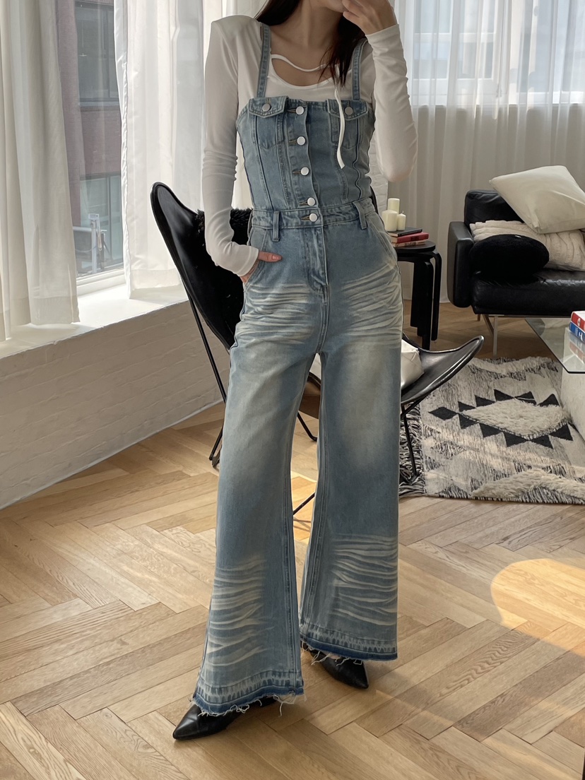 JOURNEY韓國代購女士新品職業人氣時尚休閑背帶褲水洗牛仔布JOURNEY背帶褲