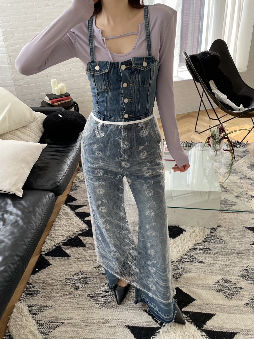 JOURNEY韓國代購女士新品職業人氣時尚休閑背帶褲水洗牛仔布JOURNEY背帶褲