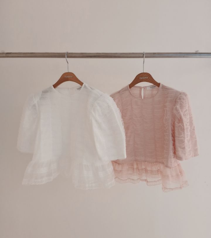 FEMME韓國直郵實拍女裝新款休閑時尚人氣熱賣襯衫蕾絲衫蕾絲FEMME襯衫/蕾絲衫