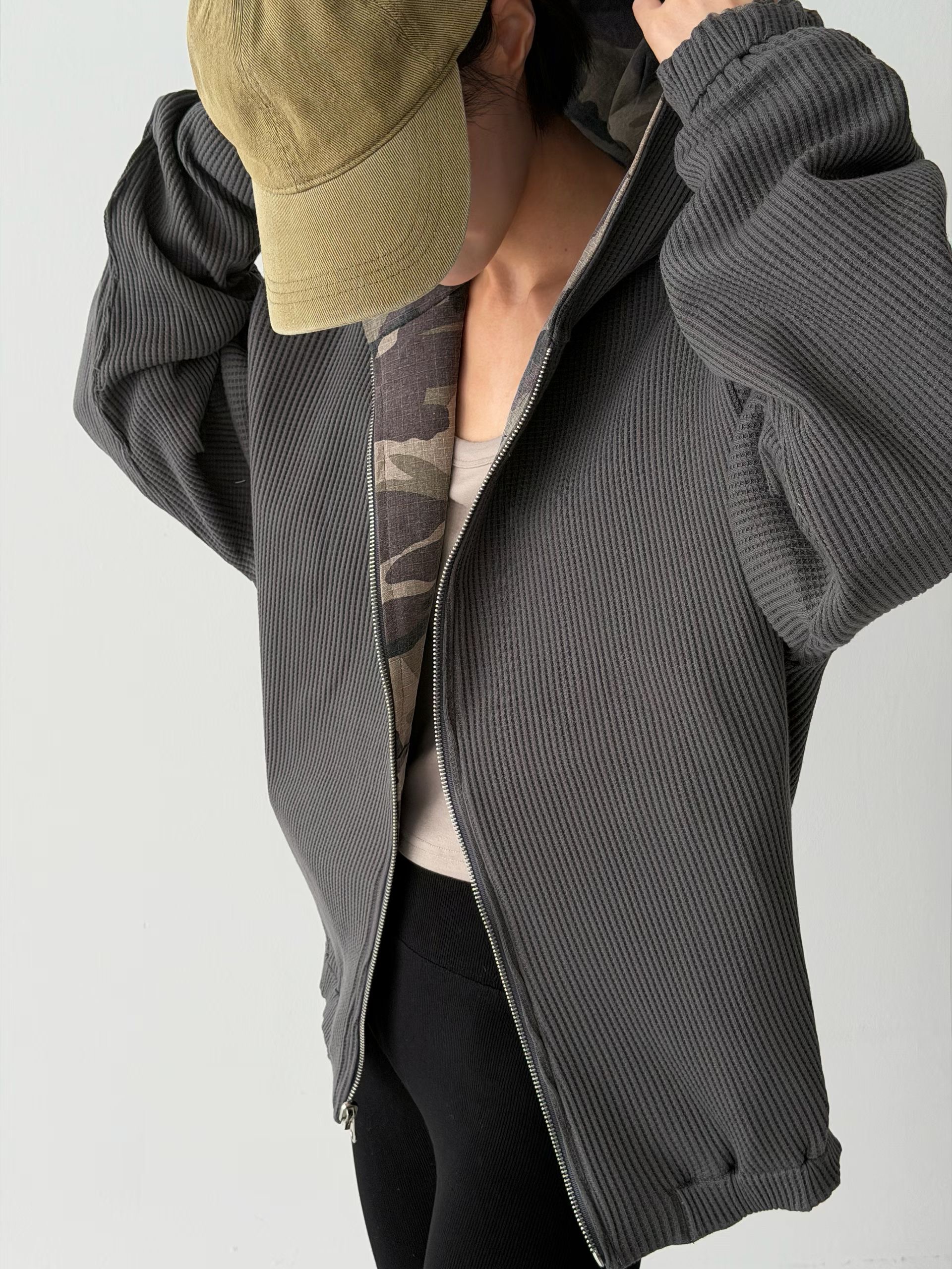 BUSTLING韓國東大門直郵女士新款休閑夾克兩面穿拉鏈迷彩雙面BUSTLING夾克