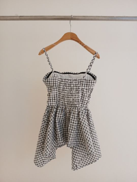 FEMME韓國代購女裝新品休閑時尚推薦26春夏吊帶背心格紋褶皺FEMME吊帶/背心