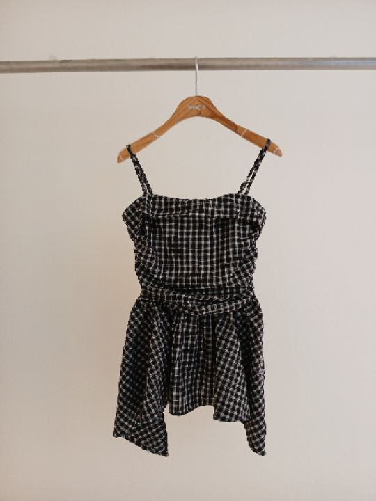 FEMME韓國代購女裝新品休閑時尚推薦26春夏吊帶背心格紋褶皺FEMME吊帶/背心圖色2