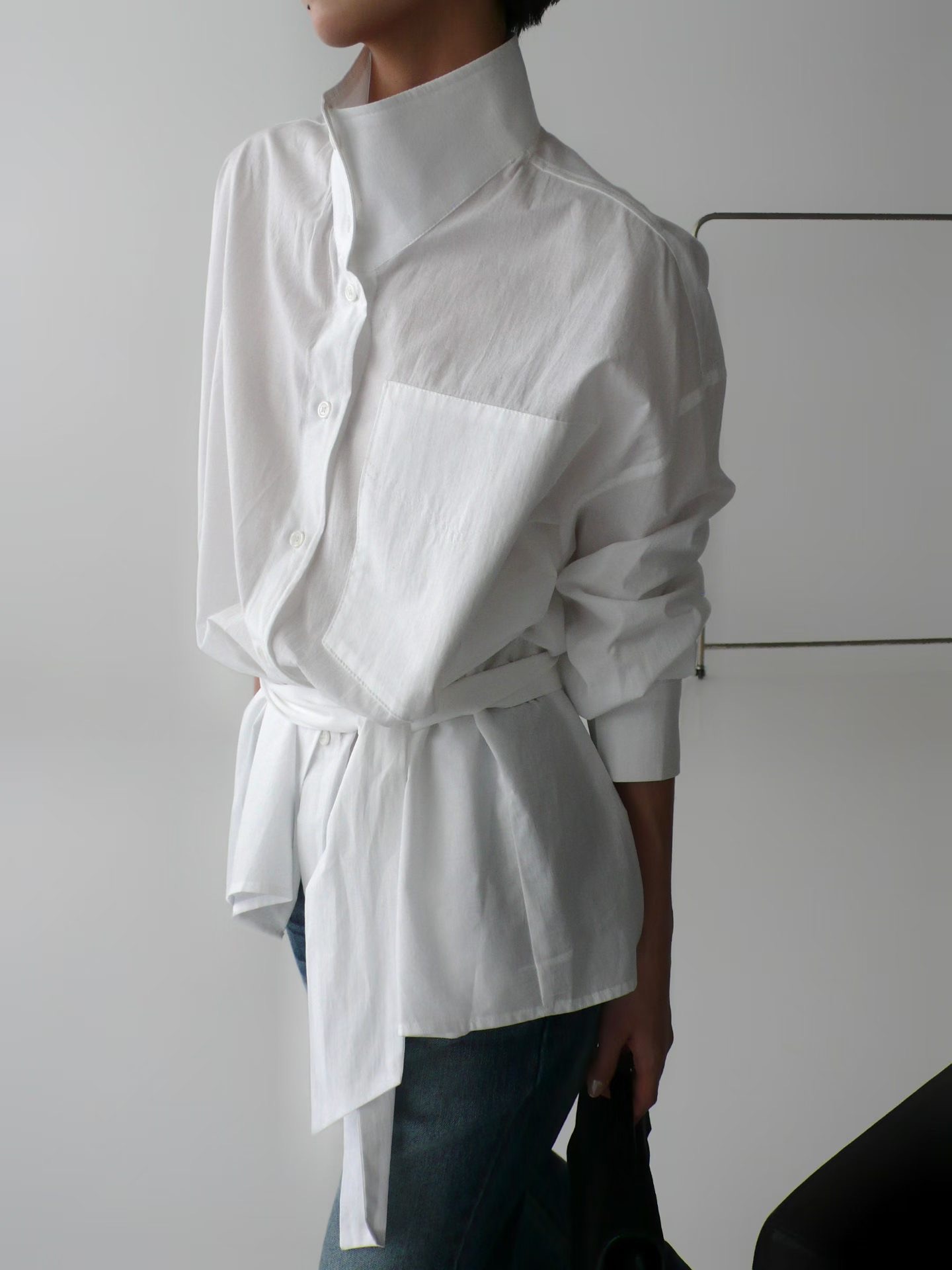 BUSTLING韓國東大門直郵女士新品時尚推薦襯衫蕾絲衫含腰繩BUSTLING襯衫/蕾絲衫