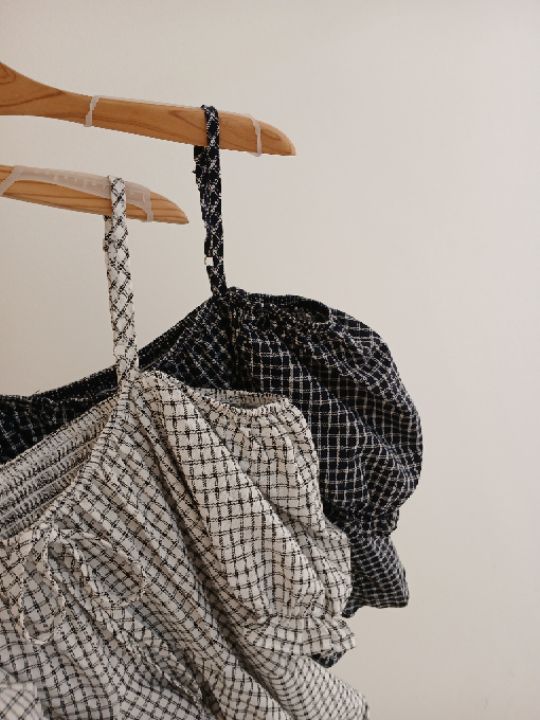 FEMME韓國代購女裝新品休閑職業人氣26春夏吊帶背心格子露肩FEMME吊帶/背心