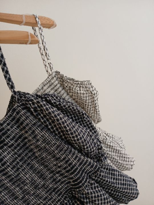 FEMME韓國代購女裝新品休閑職業人氣26春夏吊帶背心格子露肩FEMME吊帶/背心