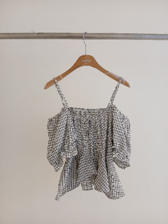 FEMME韓國代購女裝新品休閑職業人氣26春夏吊帶背心格子露肩FEMME吊帶/背心圖色2