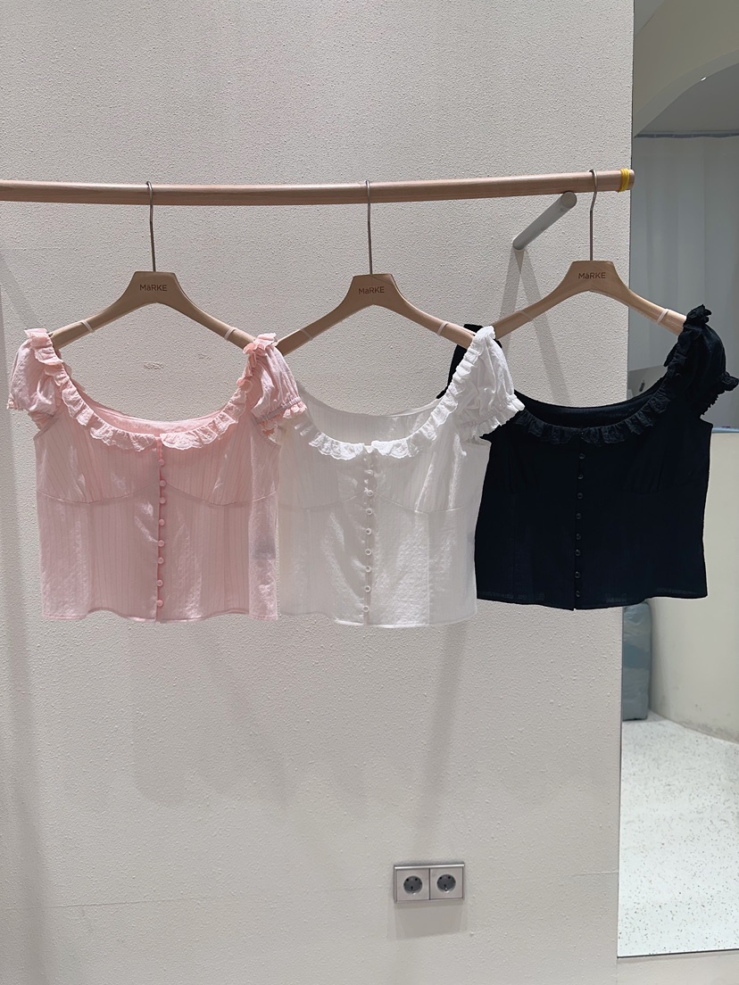 MARKE-P韓國代購女裝新款26春夏休閑熱賣襯衫蕾絲衫泡泡袖MARKE-P襯衫/蕾絲衫
