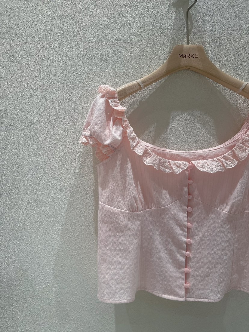 MARKE-P韓國代購女裝新款26春夏休閑熱賣襯衫蕾絲衫泡泡袖MARKE-P襯衫/蕾絲衫