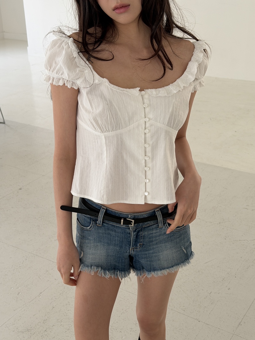 MARKE-P韓國代購女裝新款26春夏休閑熱賣襯衫蕾絲衫泡泡袖MARKE-P襯衫/蕾絲衫