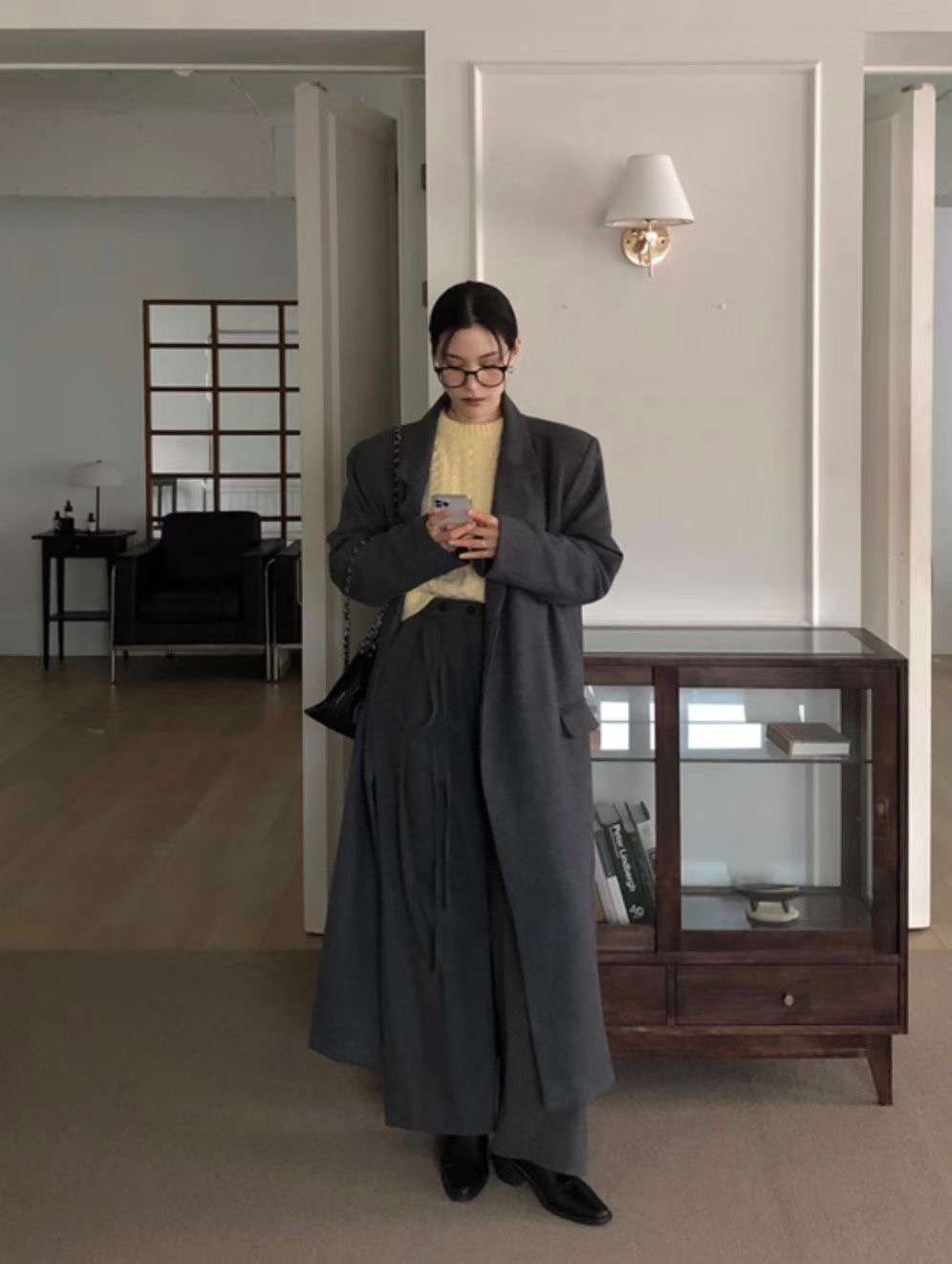 BUSTLING韓國直郵實拍女裝新品職業推薦中長款大衣羊毛雙層BUSTLING中長款大衣