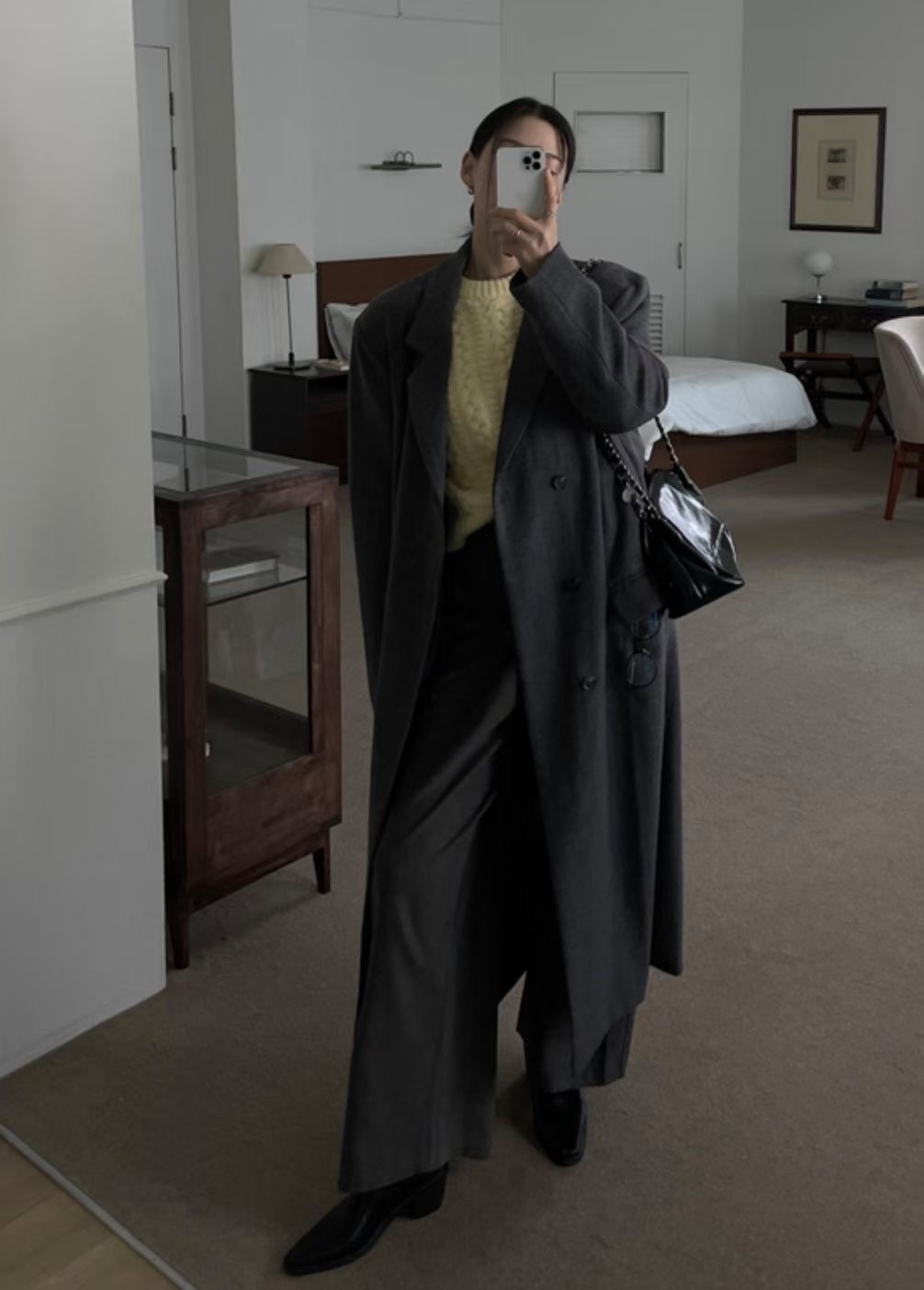 BUSTLING韓國直郵實拍女裝新品職業推薦中長款大衣羊毛雙層BUSTLING中長款大衣