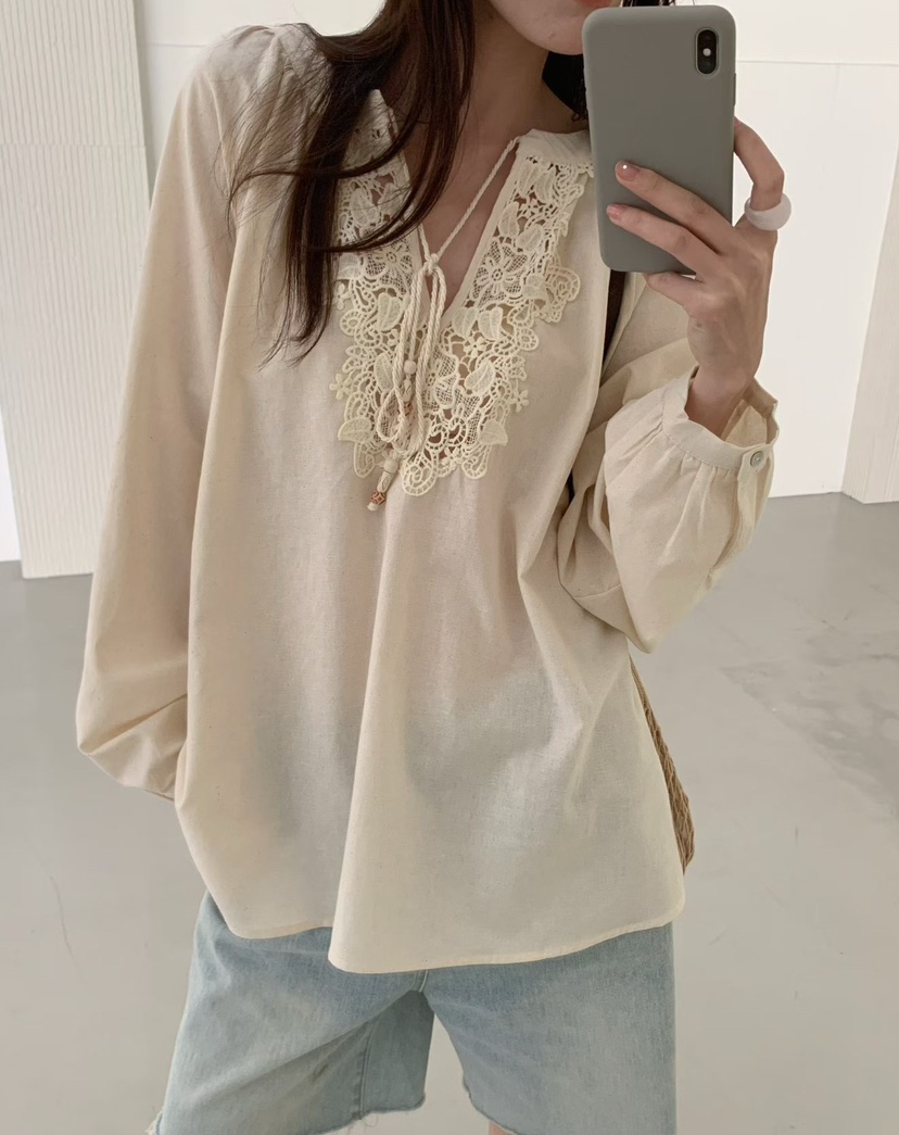 OLA韓國代購女裝新款休閑推薦26春夏熱賣人氣時尚襯衫蕾絲衫mellor/OLA襯衫/蕾絲衫