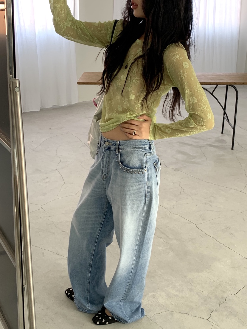 SUNDER MARKET韓國東大門直郵女士新款休閑人氣長袖T恤蕾絲SUNDER MARKET長袖T恤