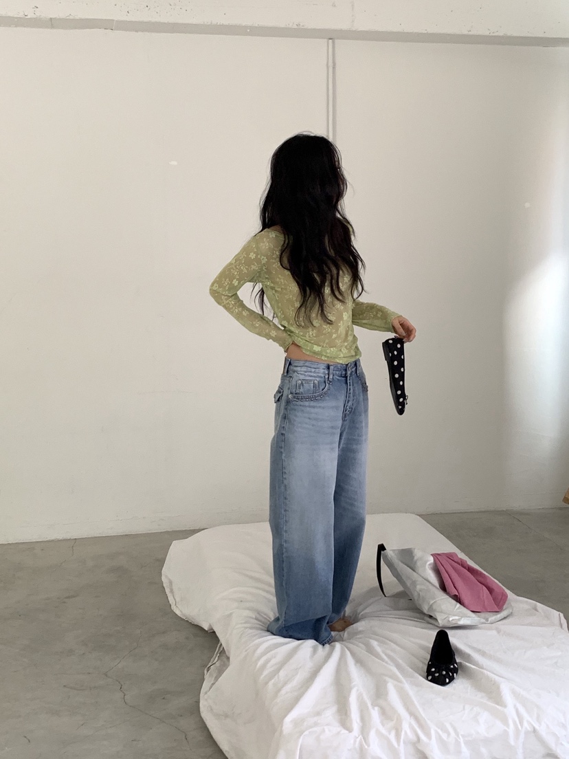 SUNDER MARKET韓國東大門直郵女士新款休閑人氣長袖T恤蕾絲SUNDER MARKET長袖T恤