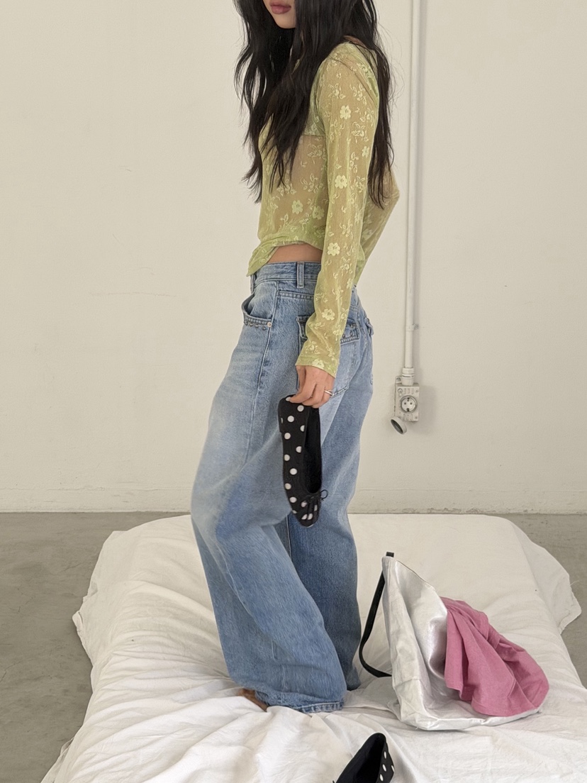 SUNDER MARKET韓國東大門直郵女士新款休閑人氣長袖T恤蕾絲SUNDER MARKET長袖T恤