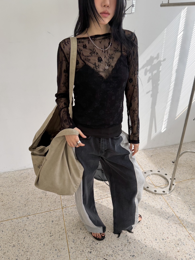 SUNDER MARKET韓國東大門直郵女士新款休閑人氣長袖T恤蕾絲SUNDER MARKET長袖T恤圖色3