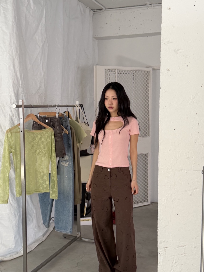 SUNDER MARKET韓國代購女士新款26春夏職業熱賣人氣T恤紐扣SUNDER MARKETT恤