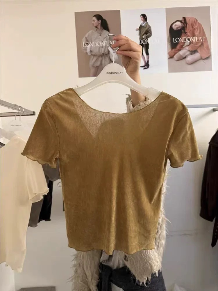 LONDON FLAT韓國東大門直郵女裝新品職業時尚推薦T恤天鵝絨LONDON FLATT恤圖色3