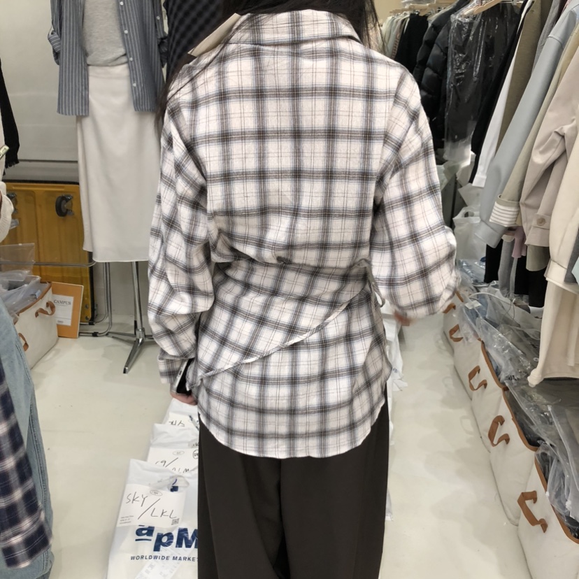 TAKE YOUE TIME韓國直郵實拍女士新品26春夏襯衫蕾絲衫披肩格紋TAKE YOUE TIME襯衫/蕾絲衫