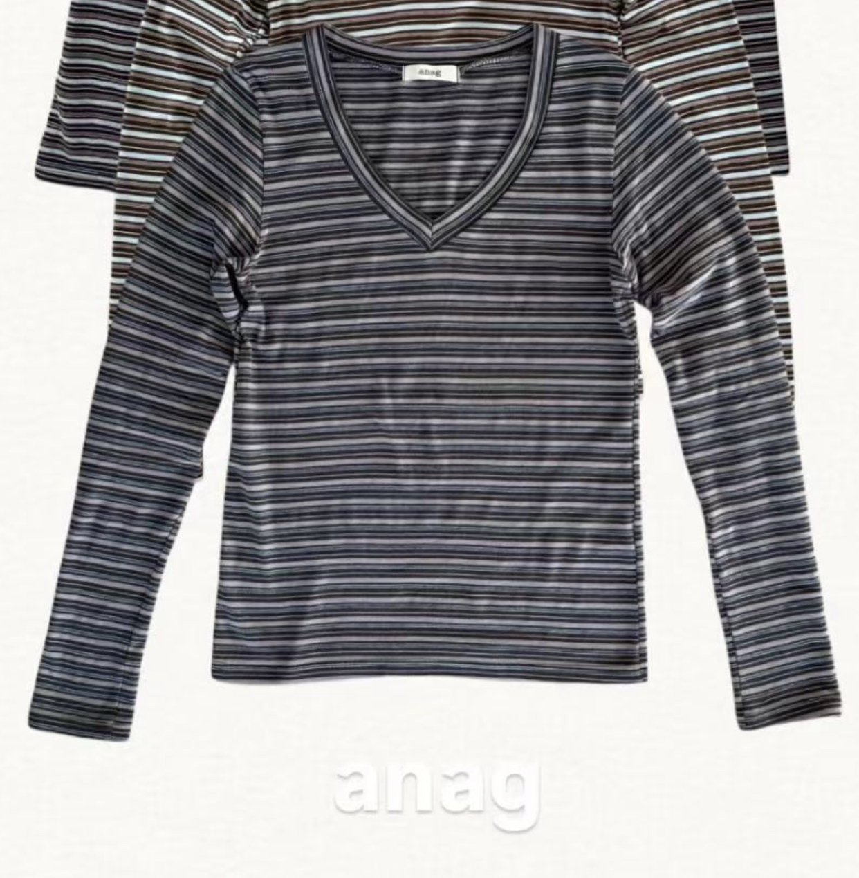 ANAG韓國代購女裝新品推薦真品26春夏休閑長袖T恤V領羅紋anag/OPENING TITLE長袖T恤圖色3