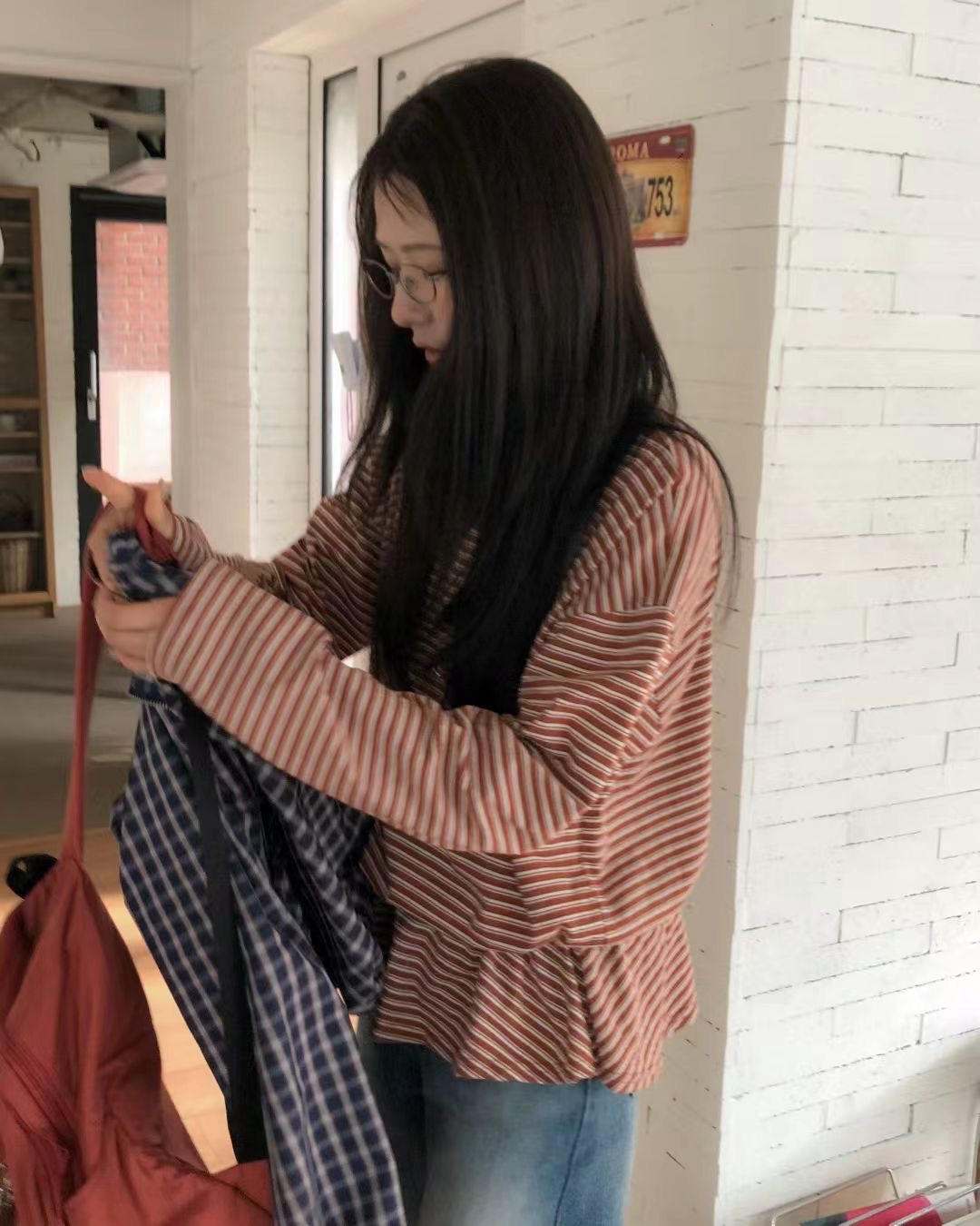 ANAG東大門代購女士新款熱賣職業休閑26春夏推薦長袖T恤條紋anag/OPENING TITLE長袖T恤