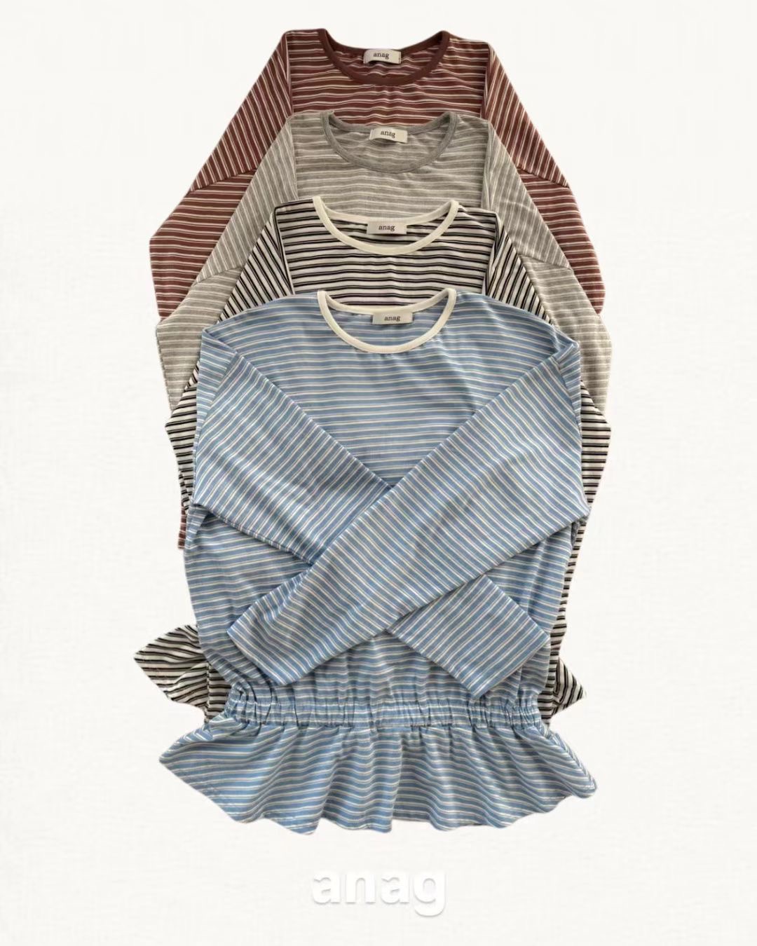 ANAG東大門代購女士新款熱賣職業休閑26春夏推薦長袖T恤條紋anag/OPENING TITLE長袖T恤圖色2上二色