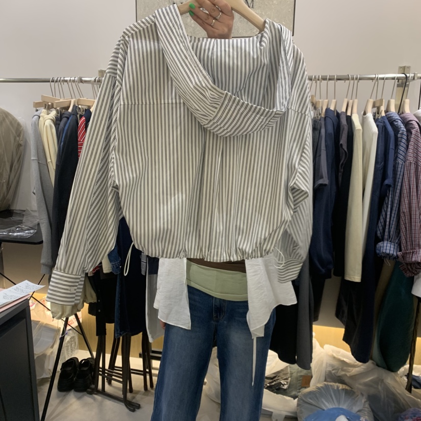 LIMLIMLIM韓國代購女裝新品休閑人氣襯衫蕾絲衫連帽衫條紋LIM LIM LIM襯衫/蕾絲衫