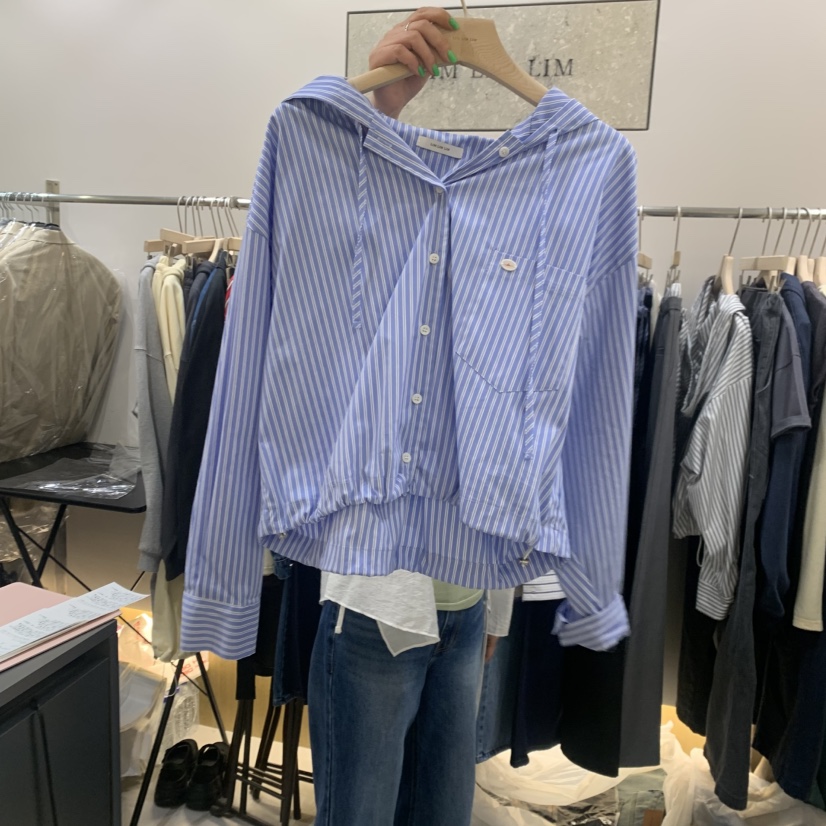 LIMLIMLIM韓國代購女裝新品休閑人氣襯衫蕾絲衫連帽衫條紋LIM LIM LIM襯衫/蕾絲衫圖色2