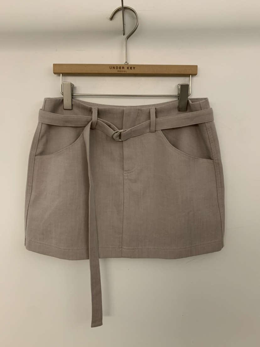 UNDER KEY韓國東大門直郵女裝新款時尚短裙含腰帶亞麻布UNDER KEY短裙圖色1