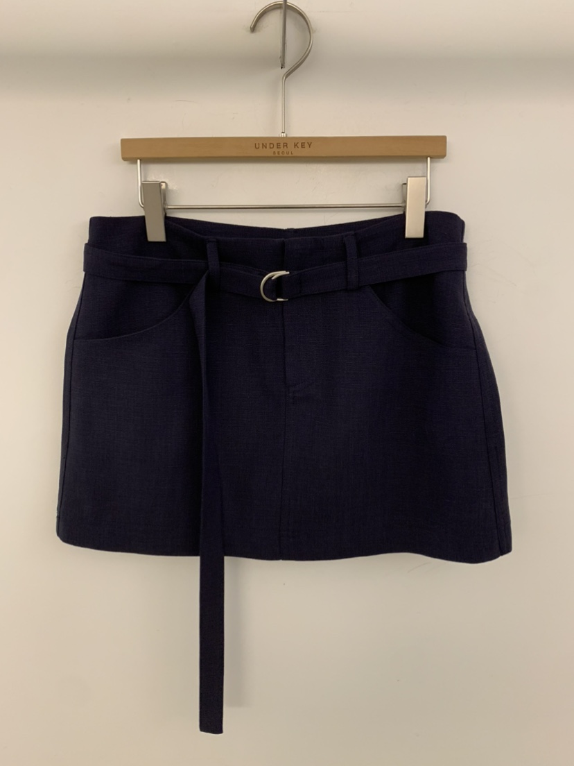 UNDER KEY韓國東大門直郵女裝新款時尚短裙含腰帶亞麻布UNDER KEY短裙圖色2