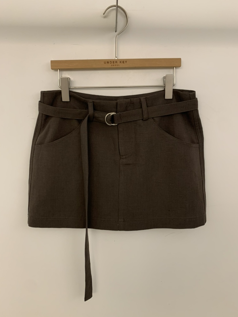 UNDER KEY韓國東大門直郵女裝新款時尚短裙含腰帶亞麻布UNDER KEY短裙圖色3